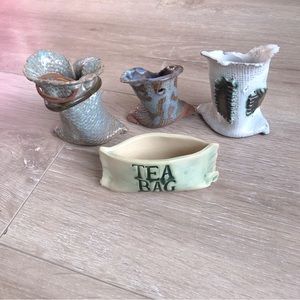 Vintage mini Pottery decor lot of flour sacks tea bag holder